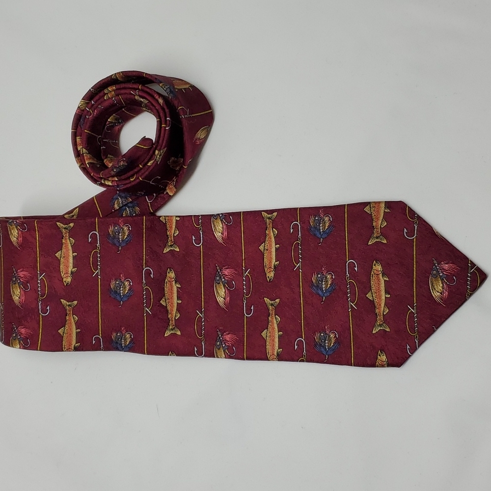 Field & Stream Nautical Fish & Hooks Silk Tie